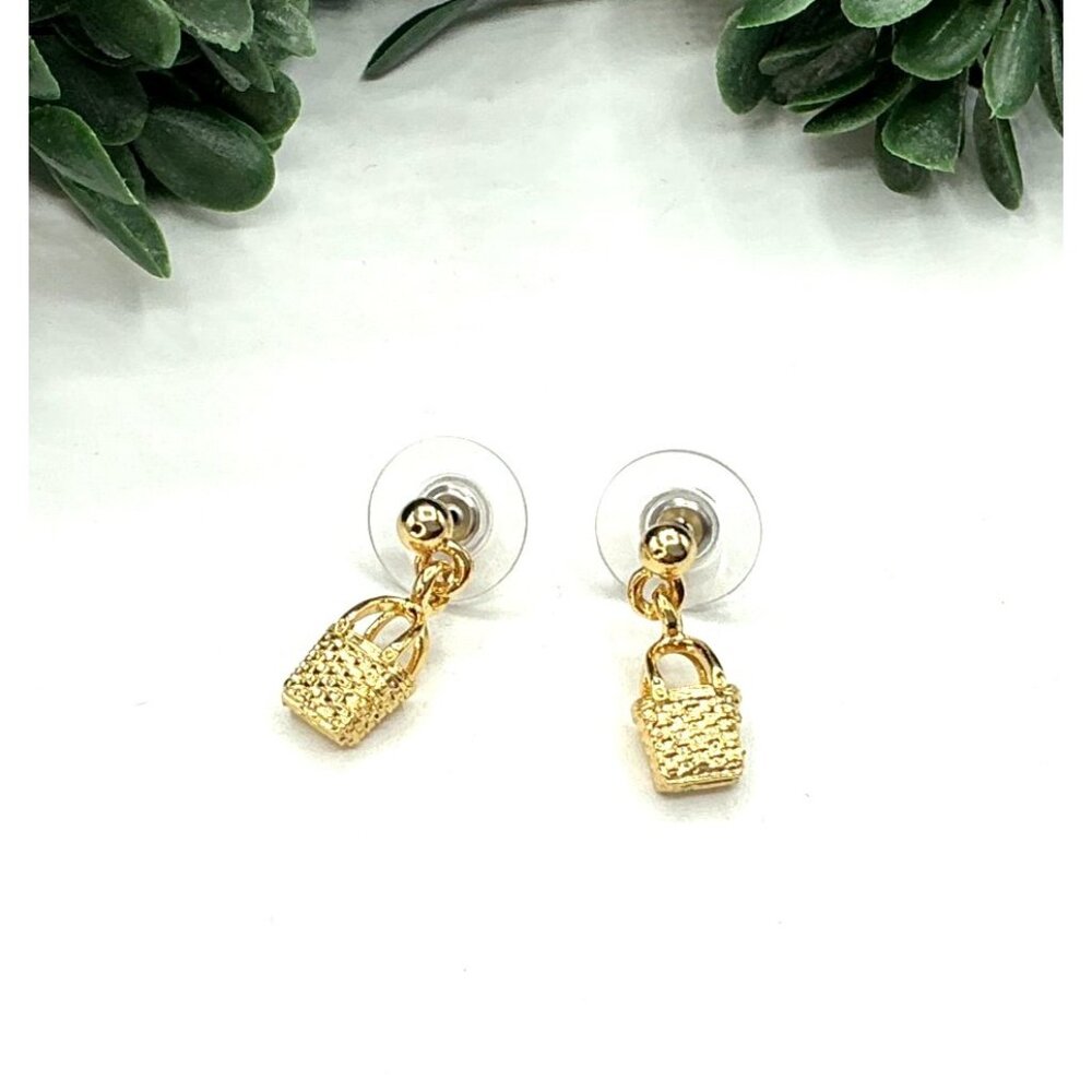 Gold-Tone Basket Dangle Stud Earrings by Longaberger